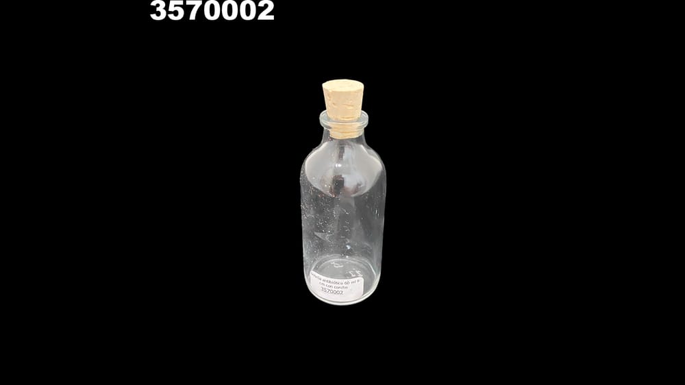 botella antibiótico 60 ml 9 cm con corcho CAJA CON 48 