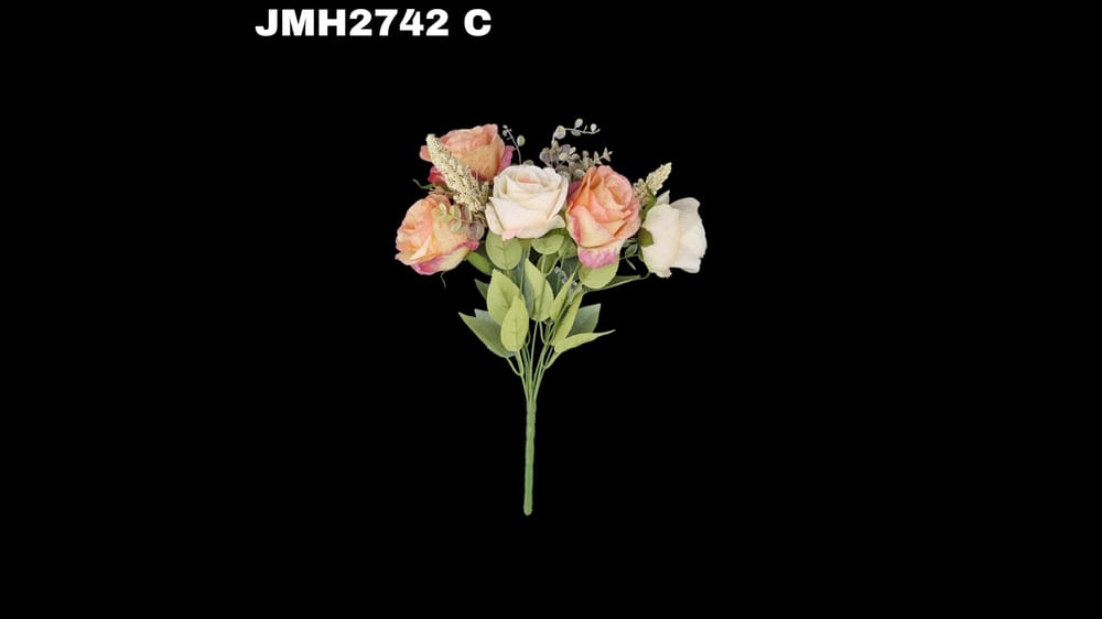 Ramo mediano de rosa *5 con espiga nevada. Mide 43 cm C