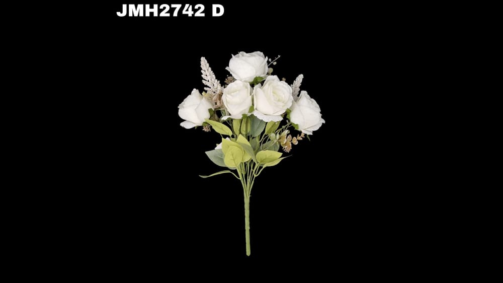 Ramo mediano de rosa *5 con espiga nevada. Mide 43 cm D