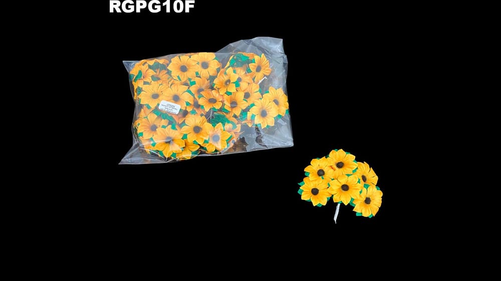 Ramito girasol de satin con 6 flores. PAQ con 12 Ramos 