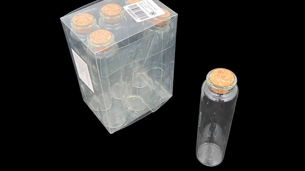 Caja de frasco con 6 piezas de 12 cm con corcho  