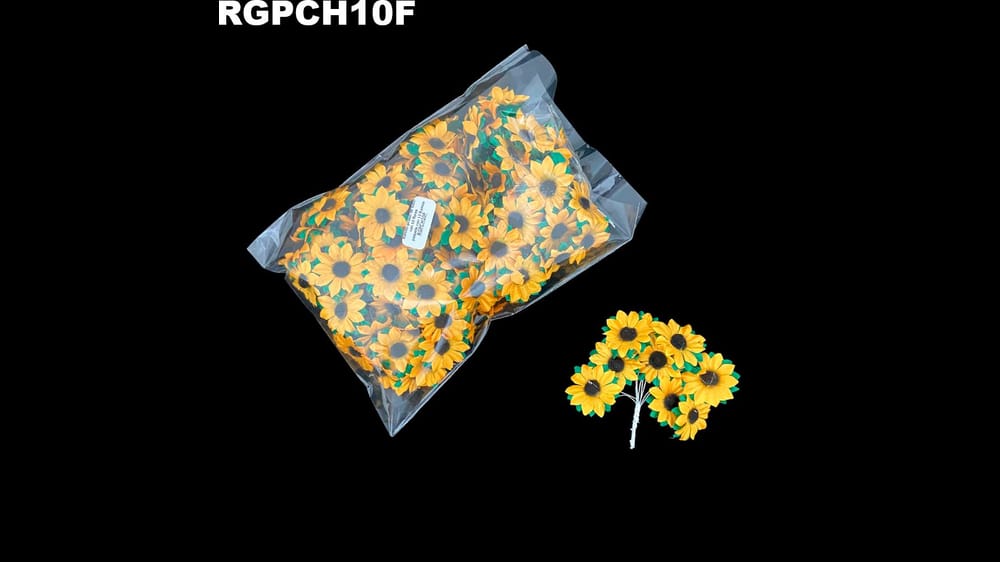 Ramito girasol de satin con 10 flores. PAQ con 12 Ramos 