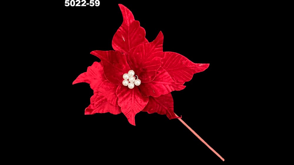 Vara nochebuena terciopelo con perla. Flor abre 25 cm 