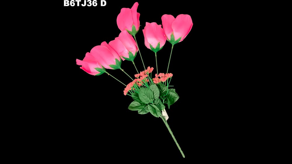 Ramo de botón de rosa * 6 satinado. Flor mide 7 cm