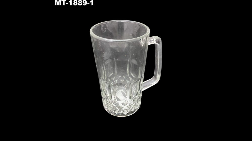 Tarro cervecero de vidrio con asa. Mide 15 cm CAJA CON 6