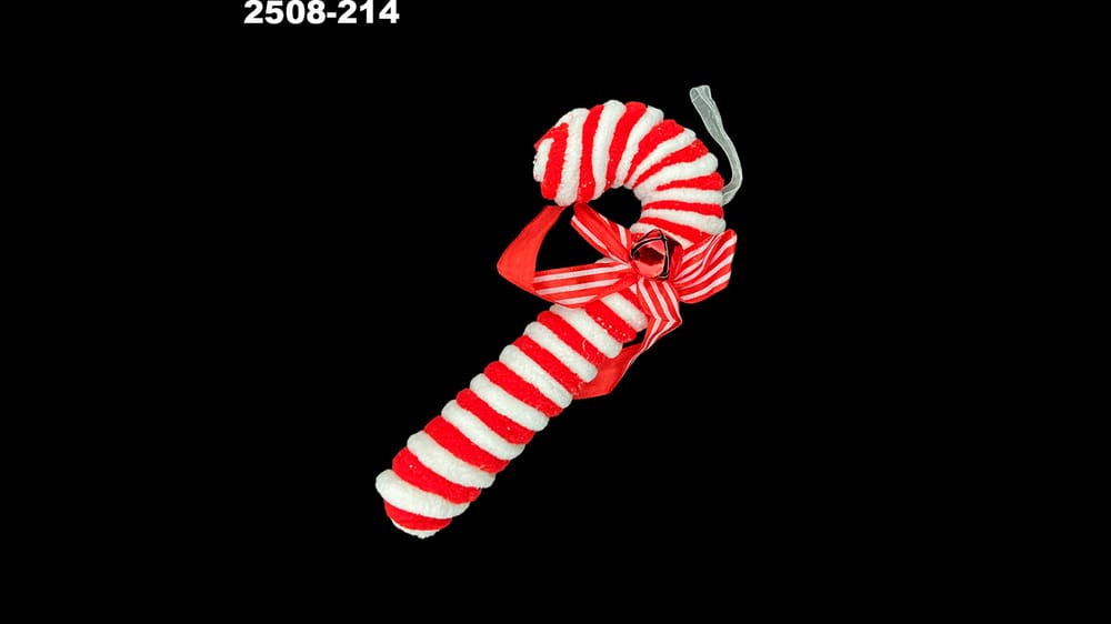 Bastón caramelo con cascabel. Mide 18 cm