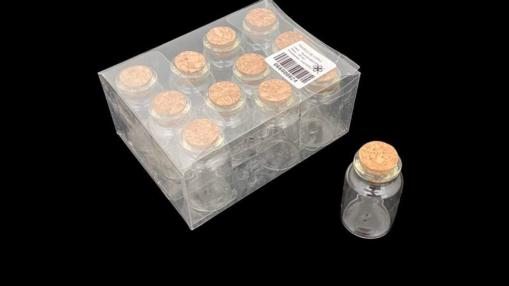 Caja de frasco con 12 piezas anchas de 5 cm con corcho 