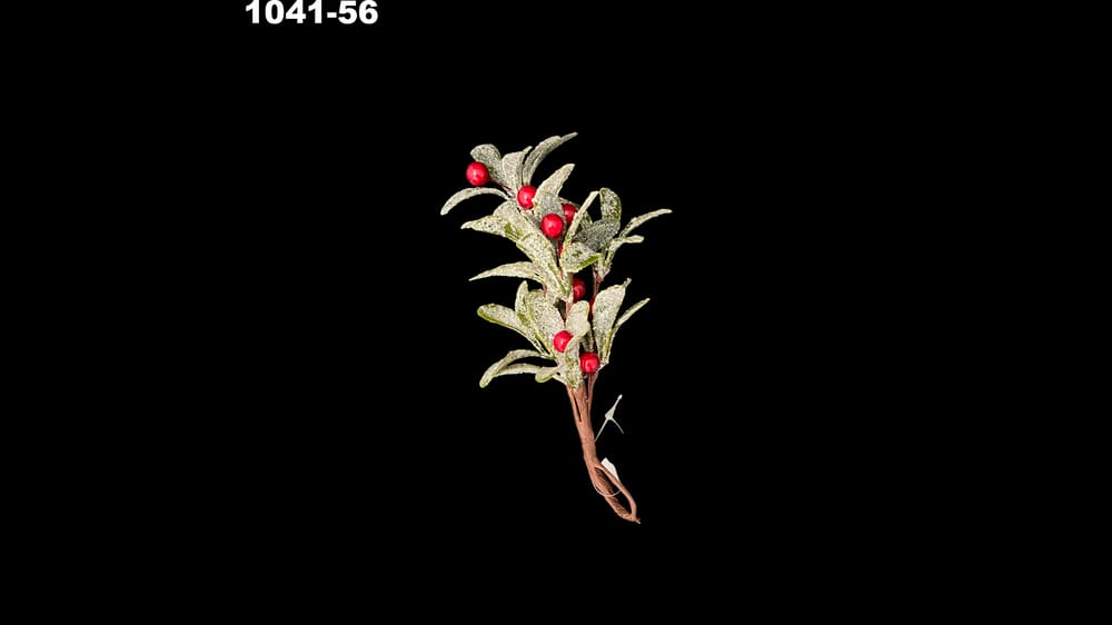 Corsage hoja larga nevada y cerezas. Mide 20 cm