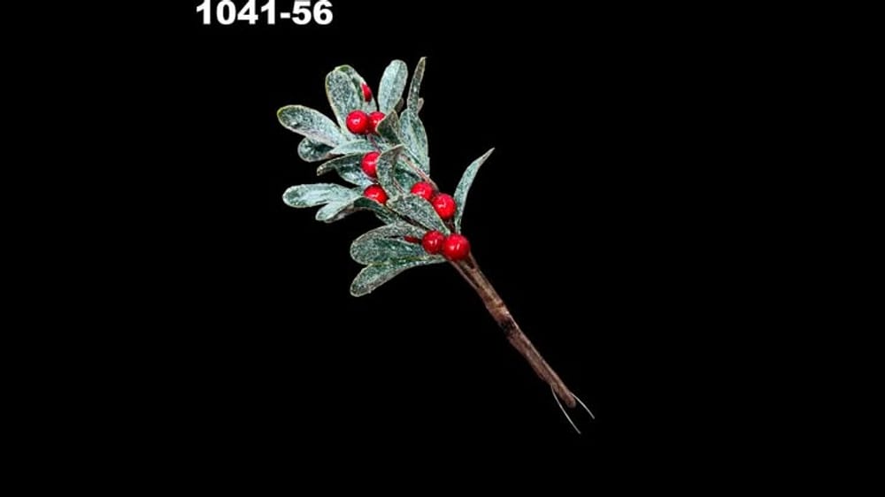Corsage hoja larga nevada y cerezas. Mide 20 cm