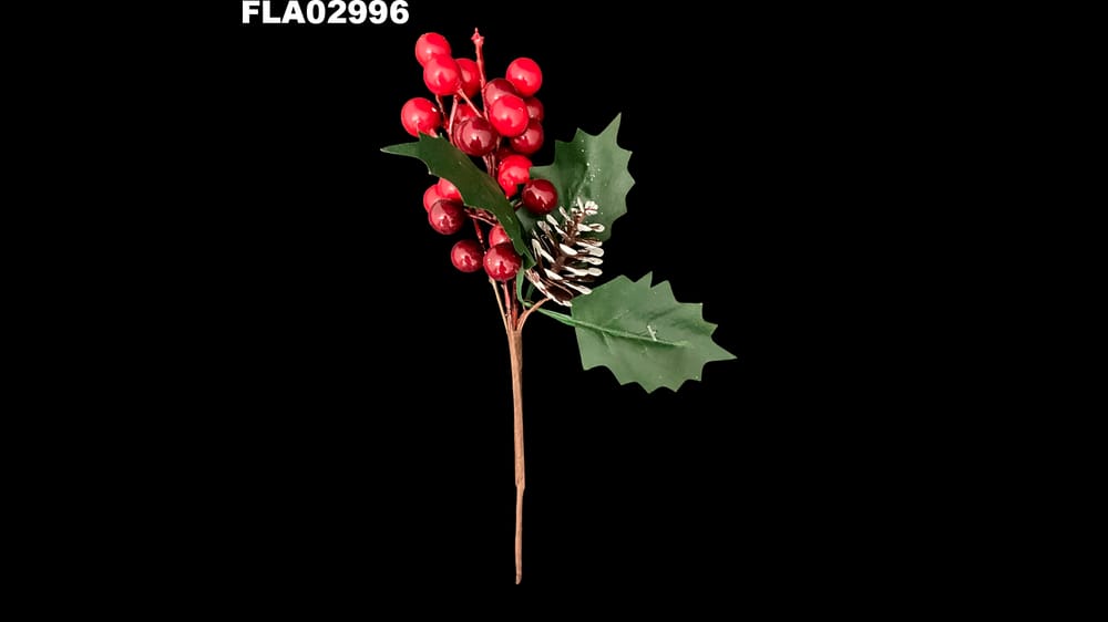 Pick con piña nevada y hojas verdes. Mide 22 cm