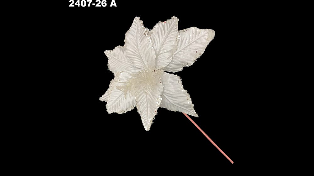 Vara corta nochebuena con lentejuela. Flor de 26 cm