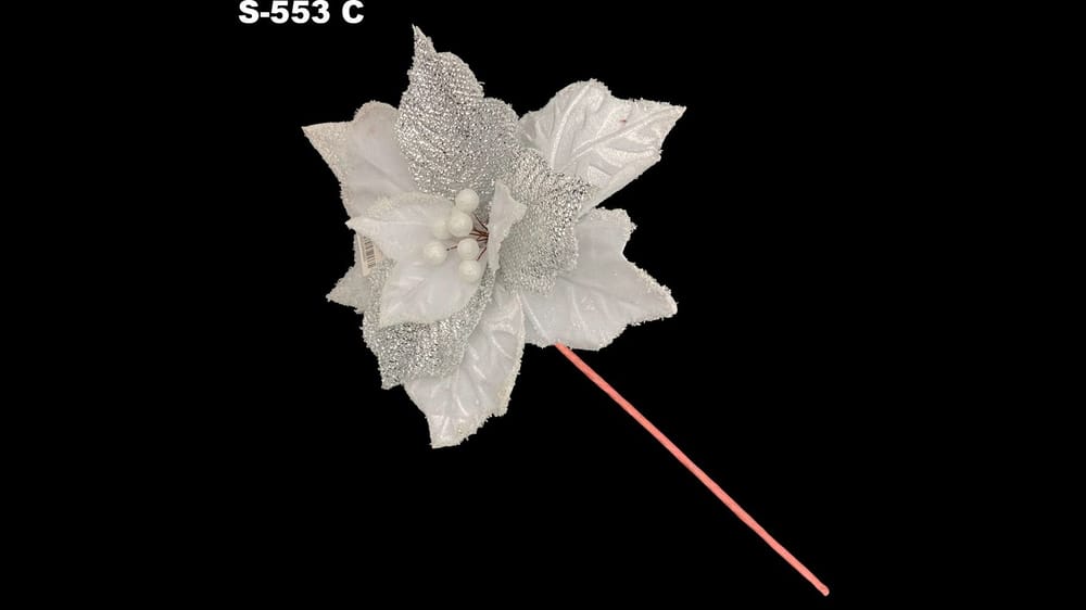 Vara corta nochebuena terciopelo escarchada. Flor 25 cm