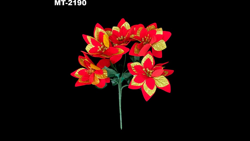 Ramo nochebuena *5 terciopelo filo oro. La flor mide 13 cm