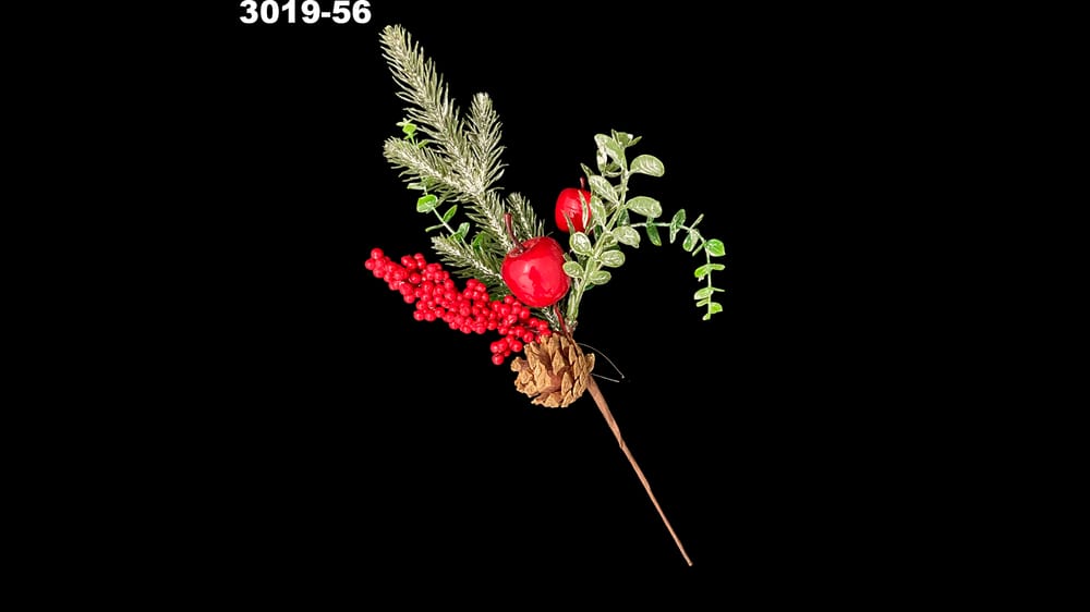 Corsage con manzanas, piña y pino. Mide 34 cm
