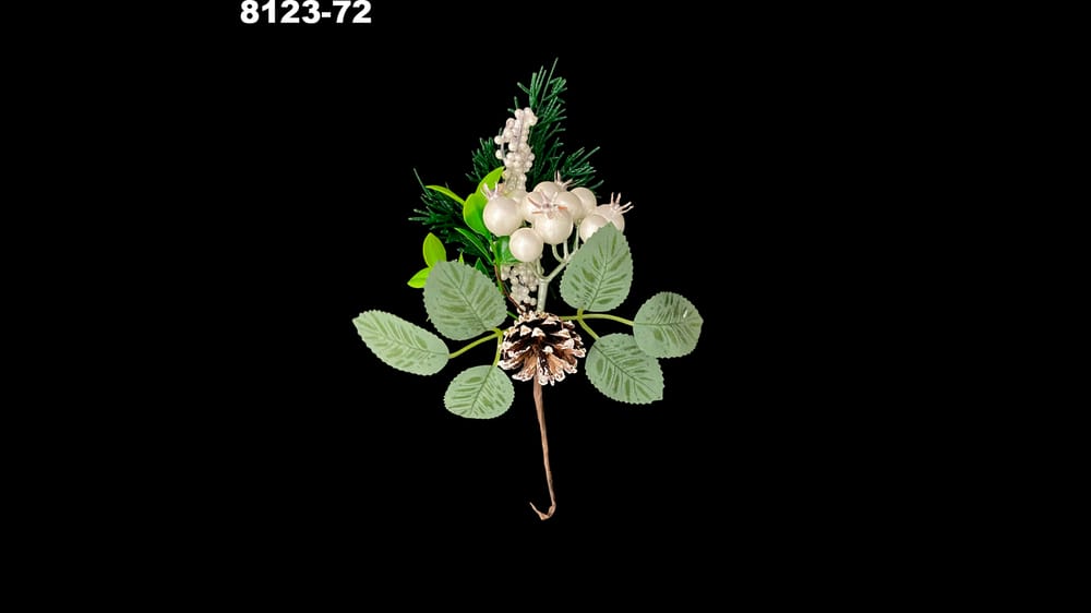 Corsage granadas, piña, follaje. Mide 21 cm