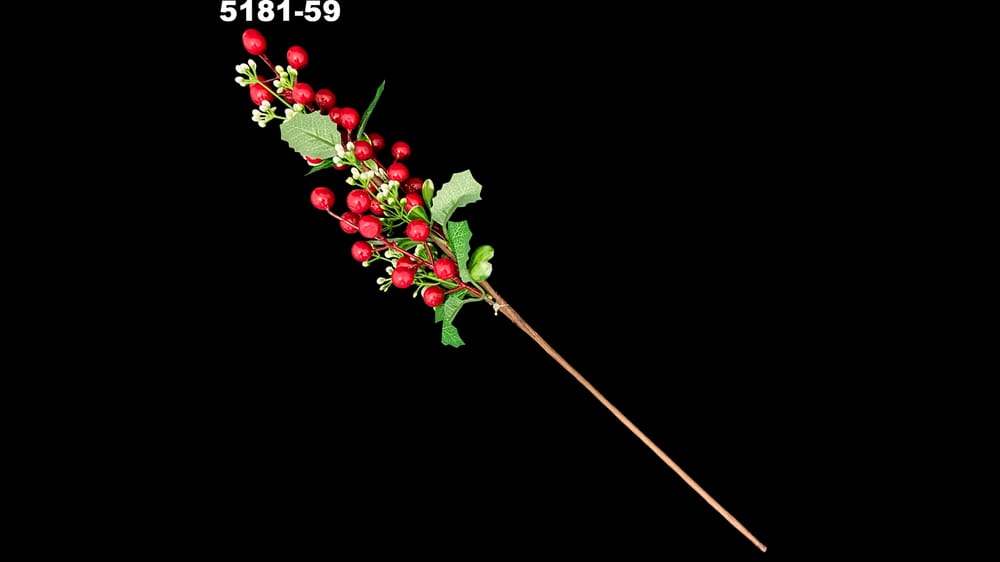 Vara con cerezas y flores blancas. Mide 45 cm